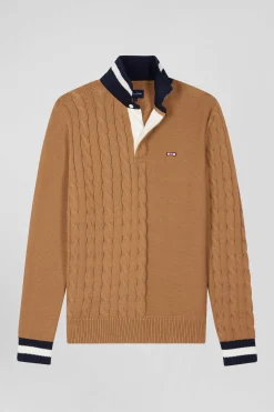 Pull col maillot en coton camel coupe Regular