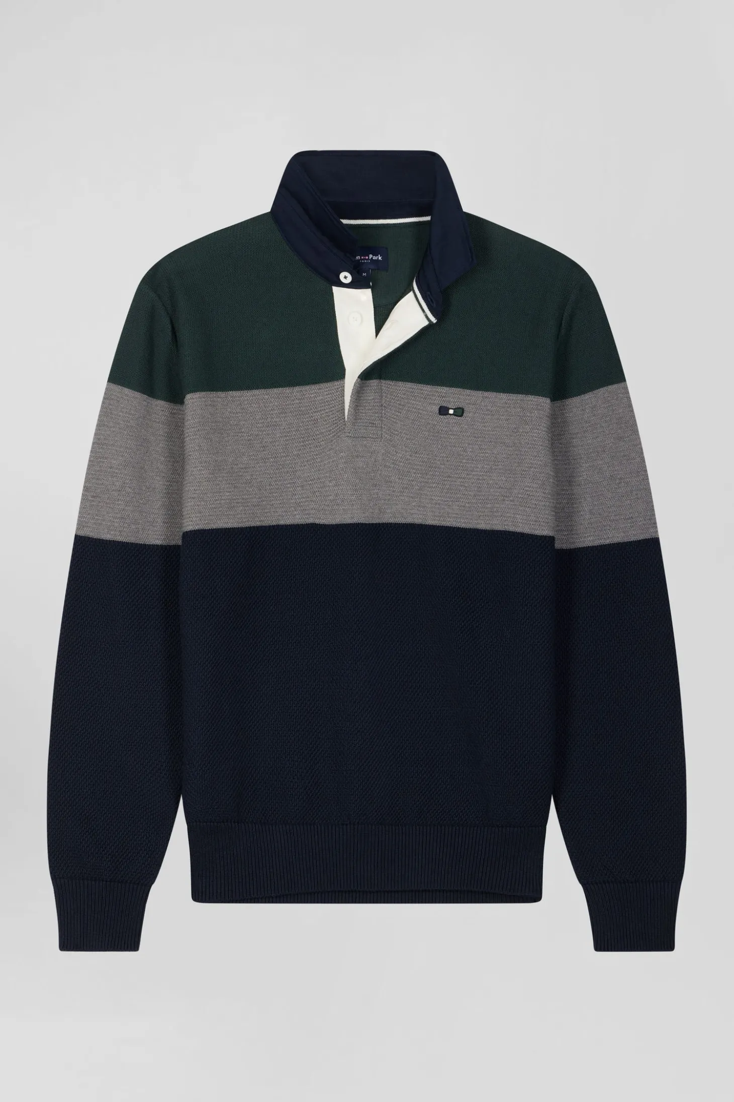 Pull col maillot en coton vert à jeux de maille coupe Regular