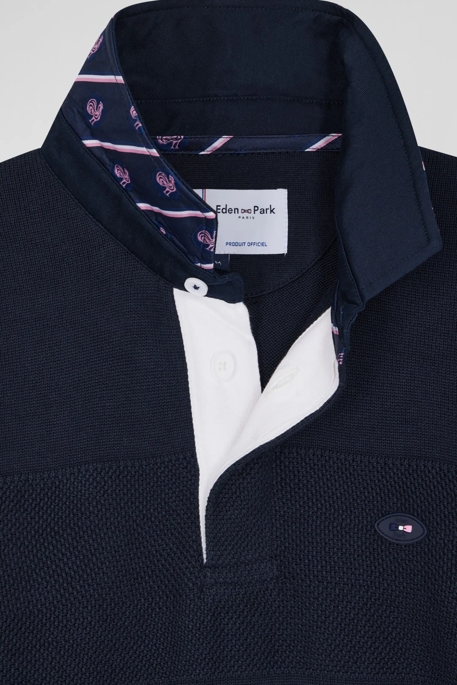Pull col maillot en coton bleu marine XV de France coupe Regular