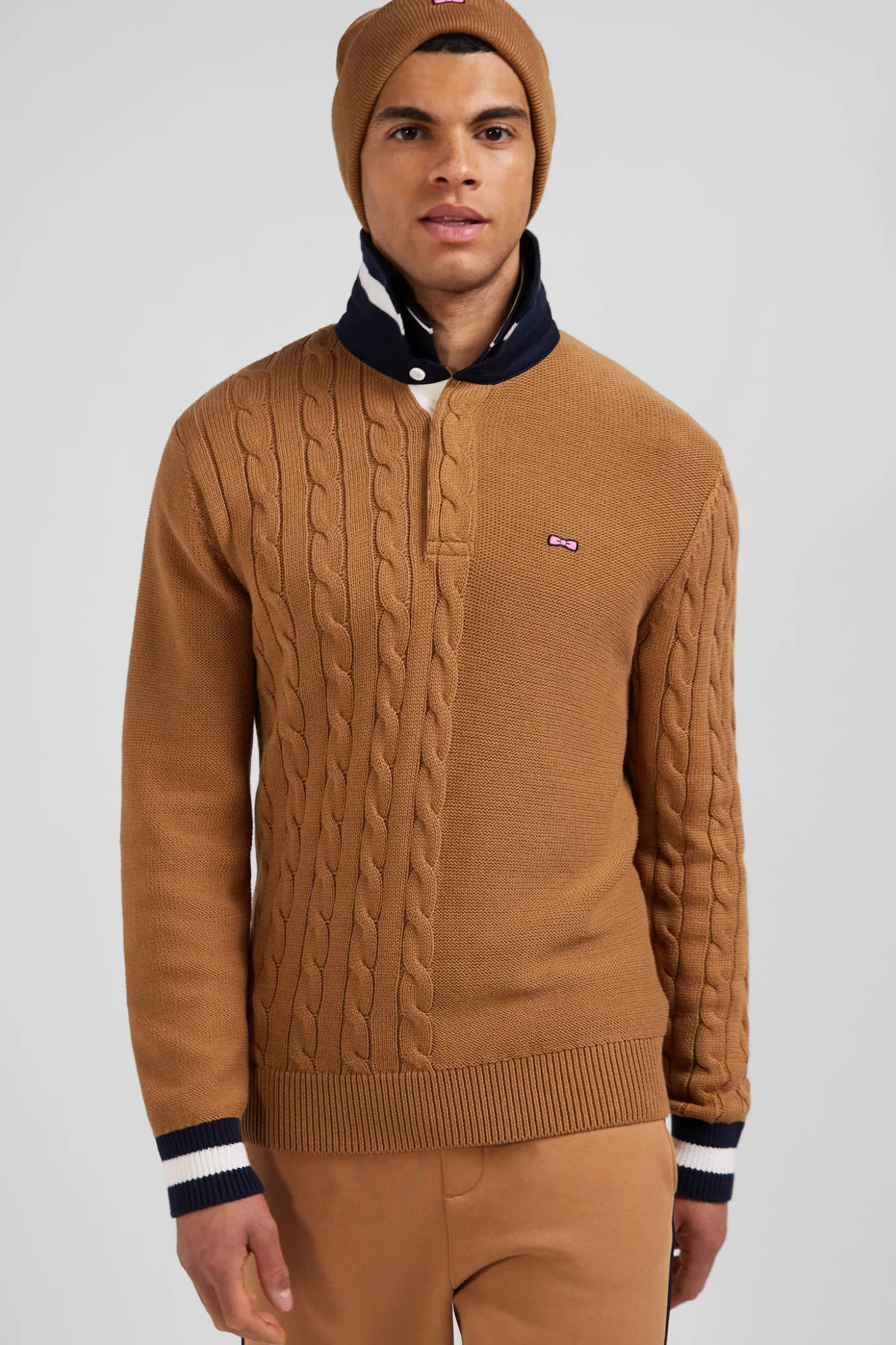 Pull col maillot en coton camel coupe Regular