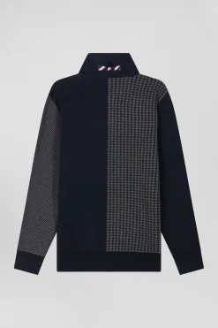 Pull col maillot en coton bleu marine coupe Regular jacquard pied-de-poule
