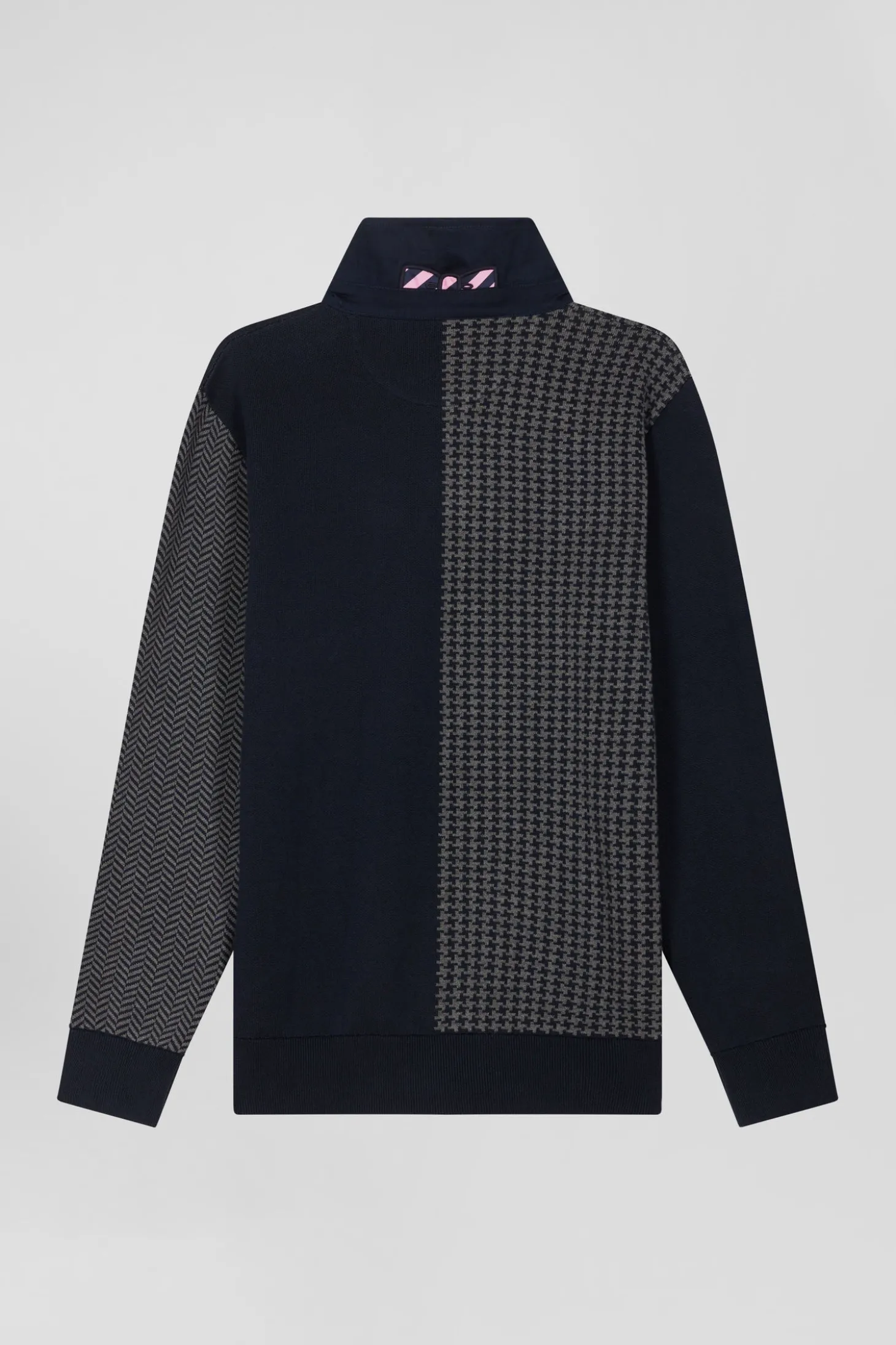 Pull col maillot en coton bleu marine coupe Regular jacquard pied-de-poule