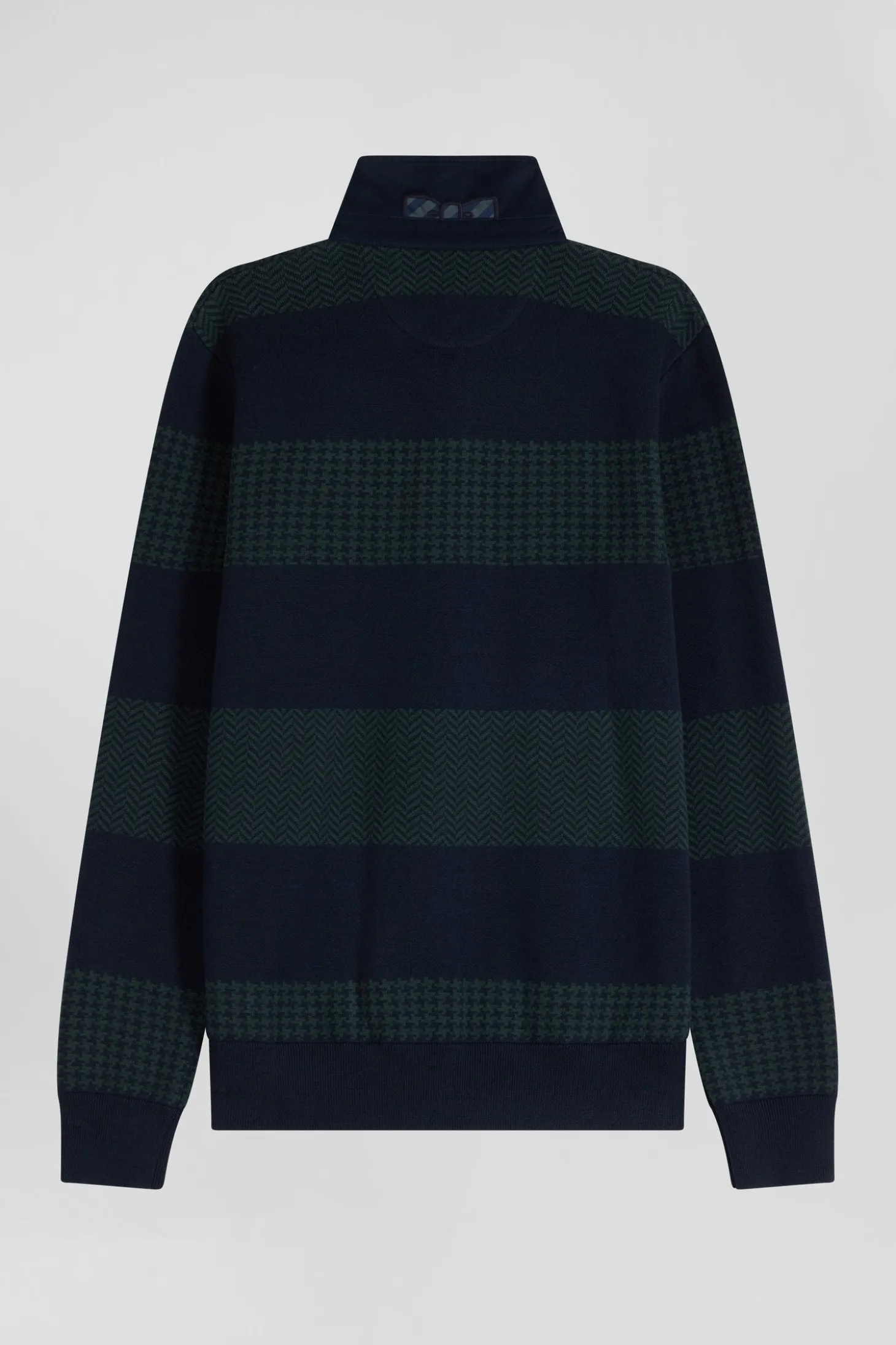 Pull col maillot en coton vert cerclé coupe Regular jacquard pied-de-poule