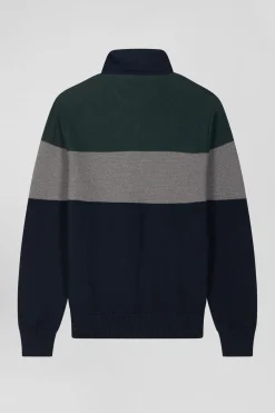 Pull col maillot en coton vert à jeux de maille coupe Regular