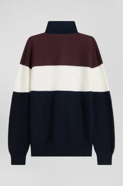 Pull col maillot en coton bordeaux à jeux de maille coupe Regular