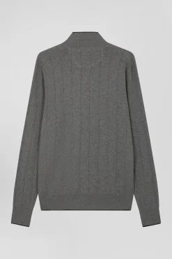 Pull col maillot en coton et cachemire gris coupe Regular