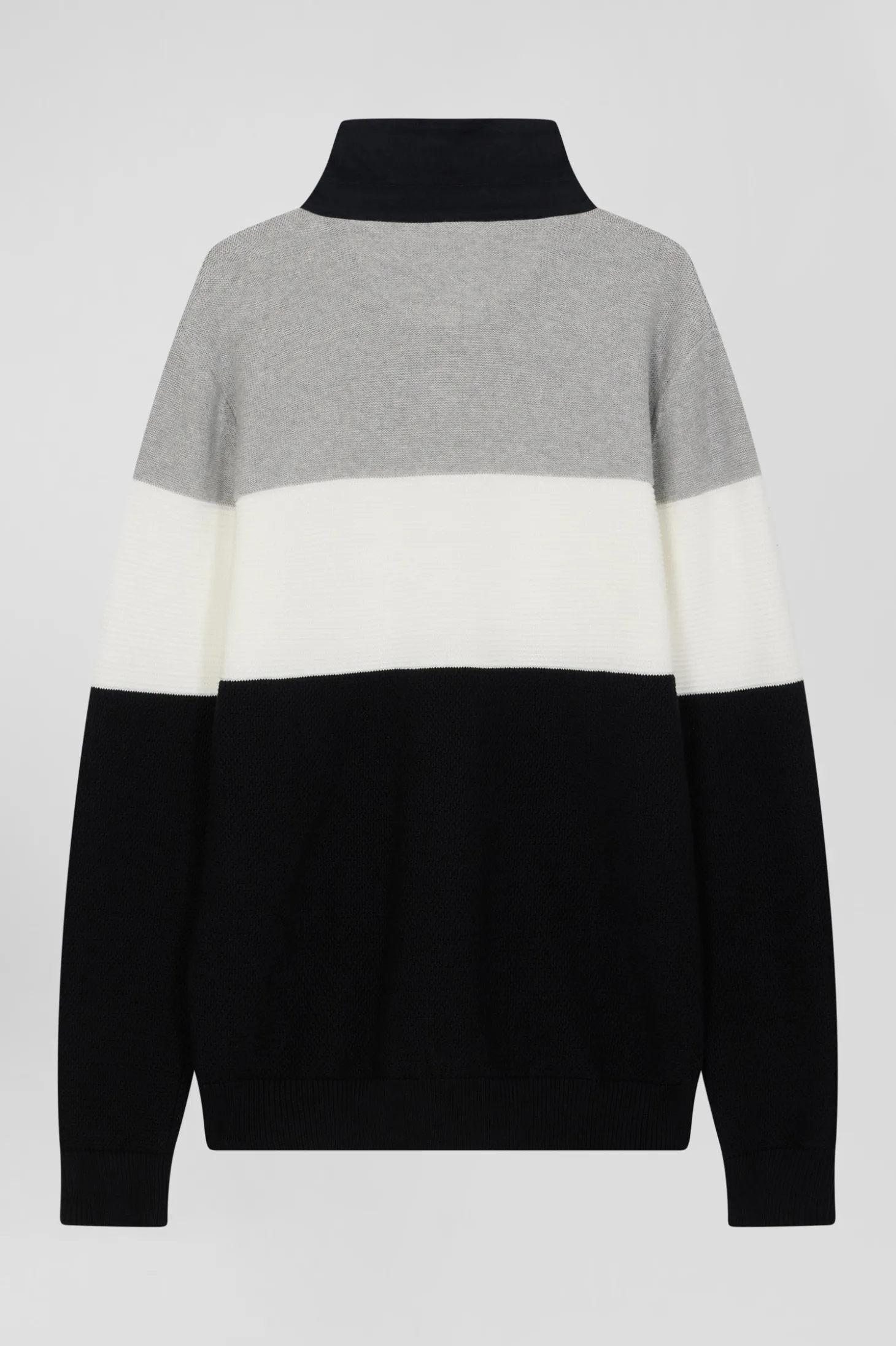 Pull col maillot en coton gris à jeux de maille coupe Regular