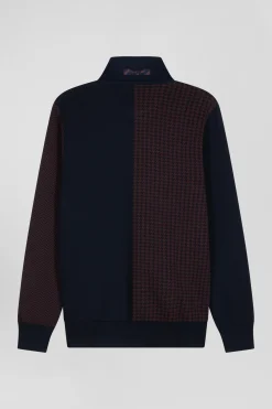 Pull col maillot en coton bordeaux coupe Regular jacquard pied-de-poule
