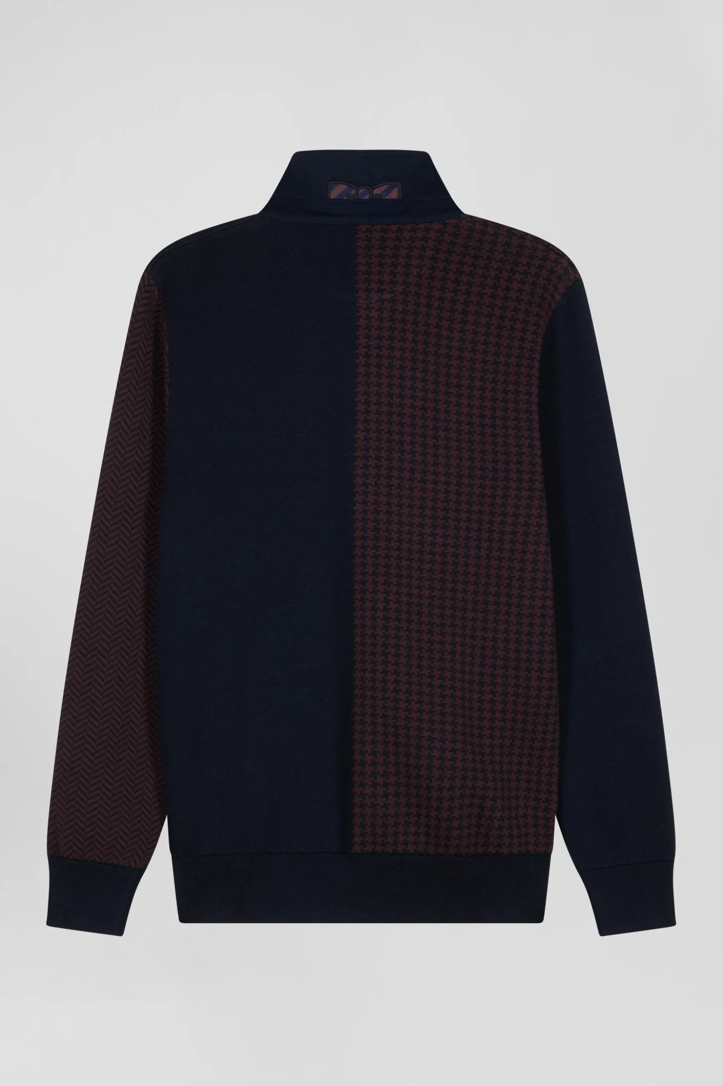 Pull col maillot en coton bordeaux coupe Regular jacquard pied-de-poule