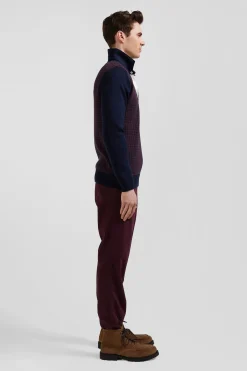 Pull col maillot en coton bordeaux coupe Regular jacquard pied-de-poule