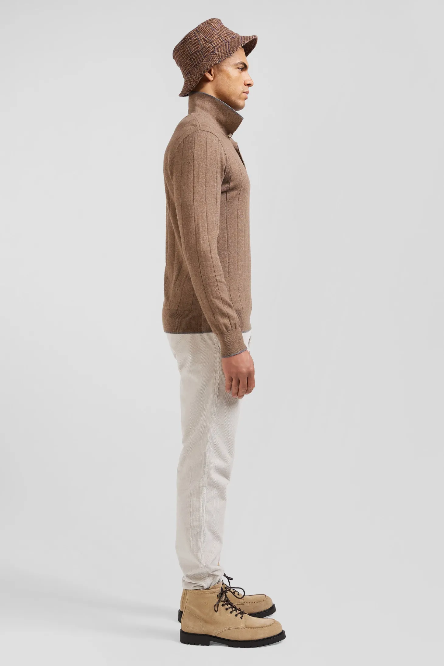 Pull col maillot en coton et cachemire marron coupe Regular