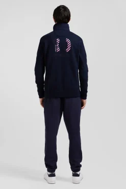 Pull col maillot en coton bleu marine coupe Regular broderie 10