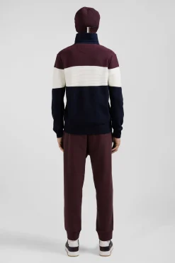 Pull col maillot en coton bordeaux à jeux de maille coupe Regular