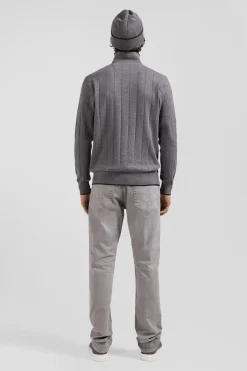 Pull col maillot en coton et cachemire gris coupe Regular