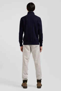 Pull col maillot en coton et cachemire bleu marine coupe Regular
