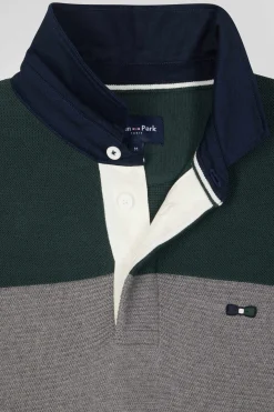 Pull col maillot en coton vert à jeux de maille coupe Regular