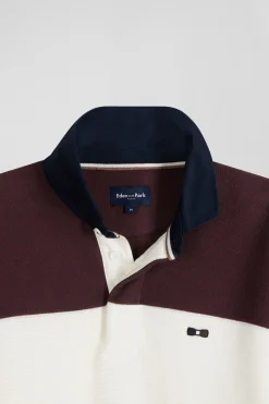 Pull col maillot en coton bordeaux à jeux de maille coupe Regular