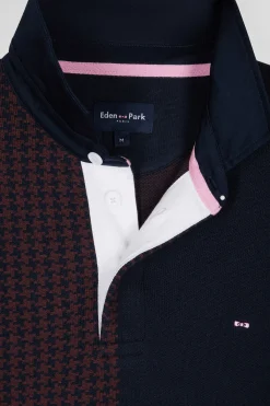 Pull col maillot en coton bordeaux coupe Regular jacquard pied-de-poule