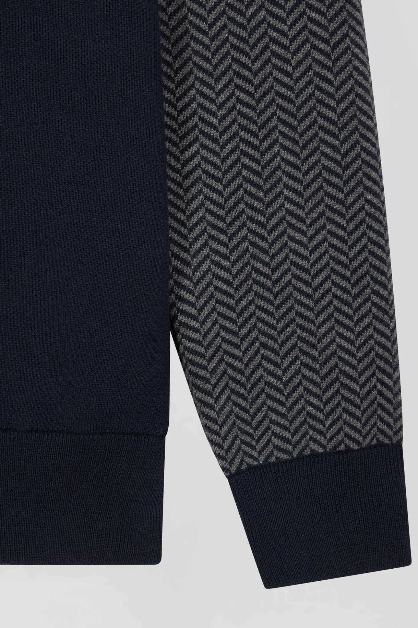 Pull col maillot en coton bleu marine coupe Regular jacquard pied-de-poule