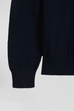 Pull col maillot en coton bordeaux à jeux de maille coupe Regular