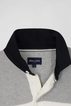 Pull col maillot en coton gris à jeux de maille coupe Regular