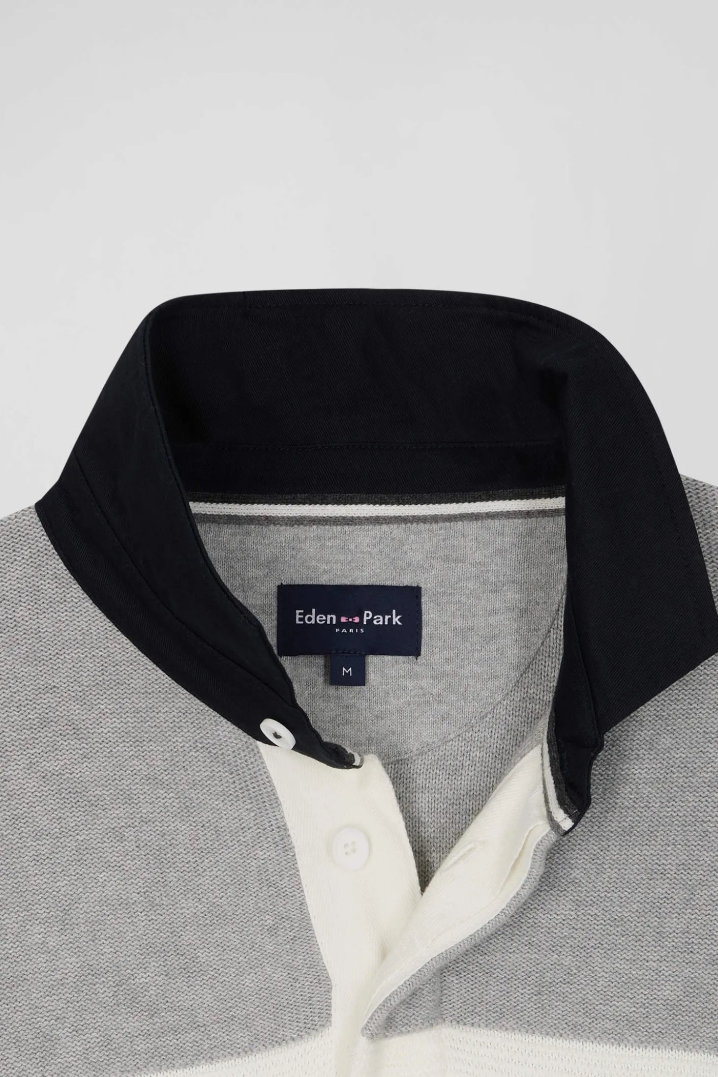 Pull col maillot en coton gris à jeux de maille coupe Regular
