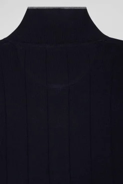 Pull col maillot en coton et cachemire bleu marine coupe Regular