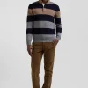 Pull col maillot rayé en laine et coton gris coupe Regular