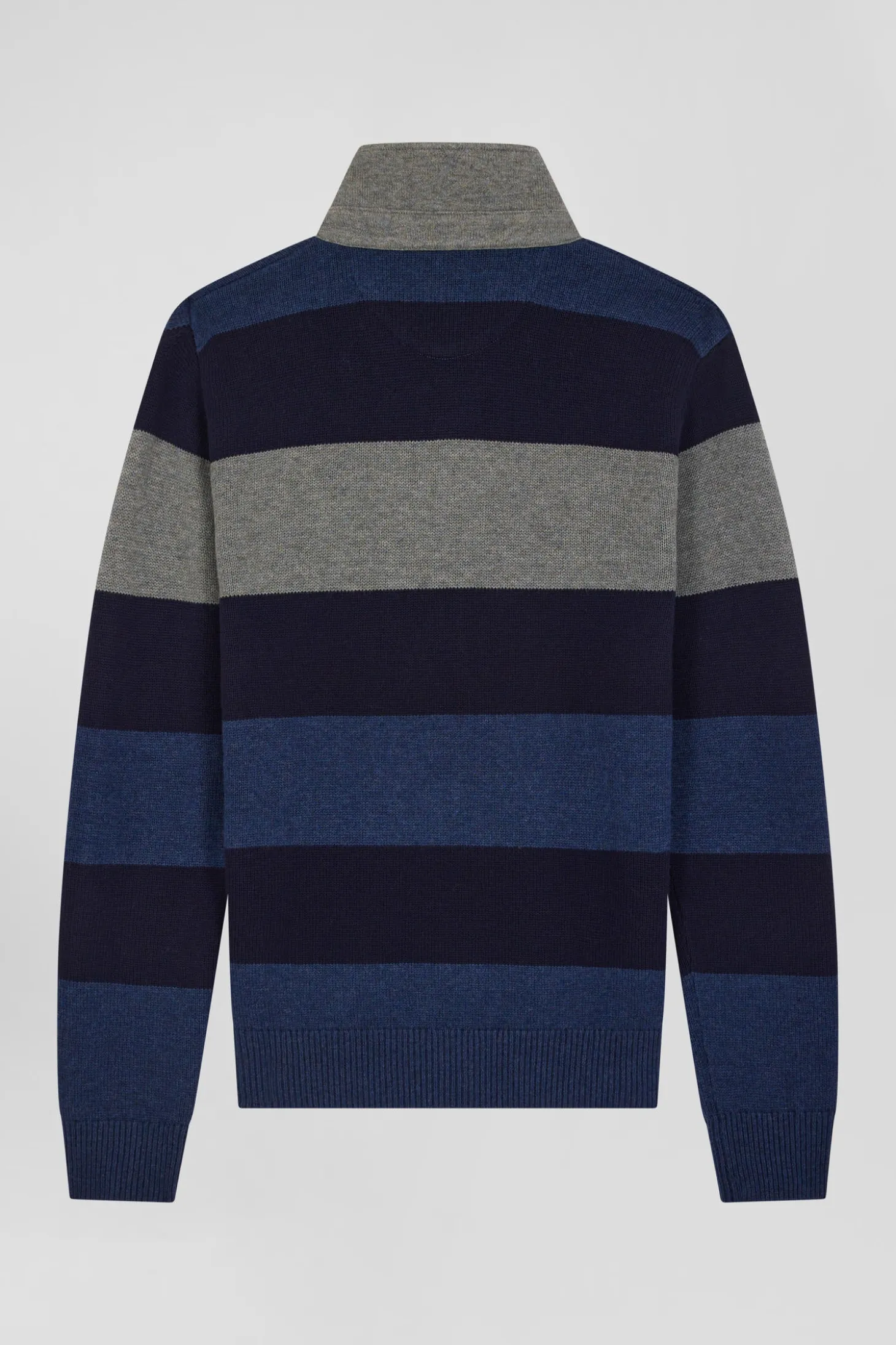 Pull col maillot rayé en laine et coton bleu marine coupe Regular