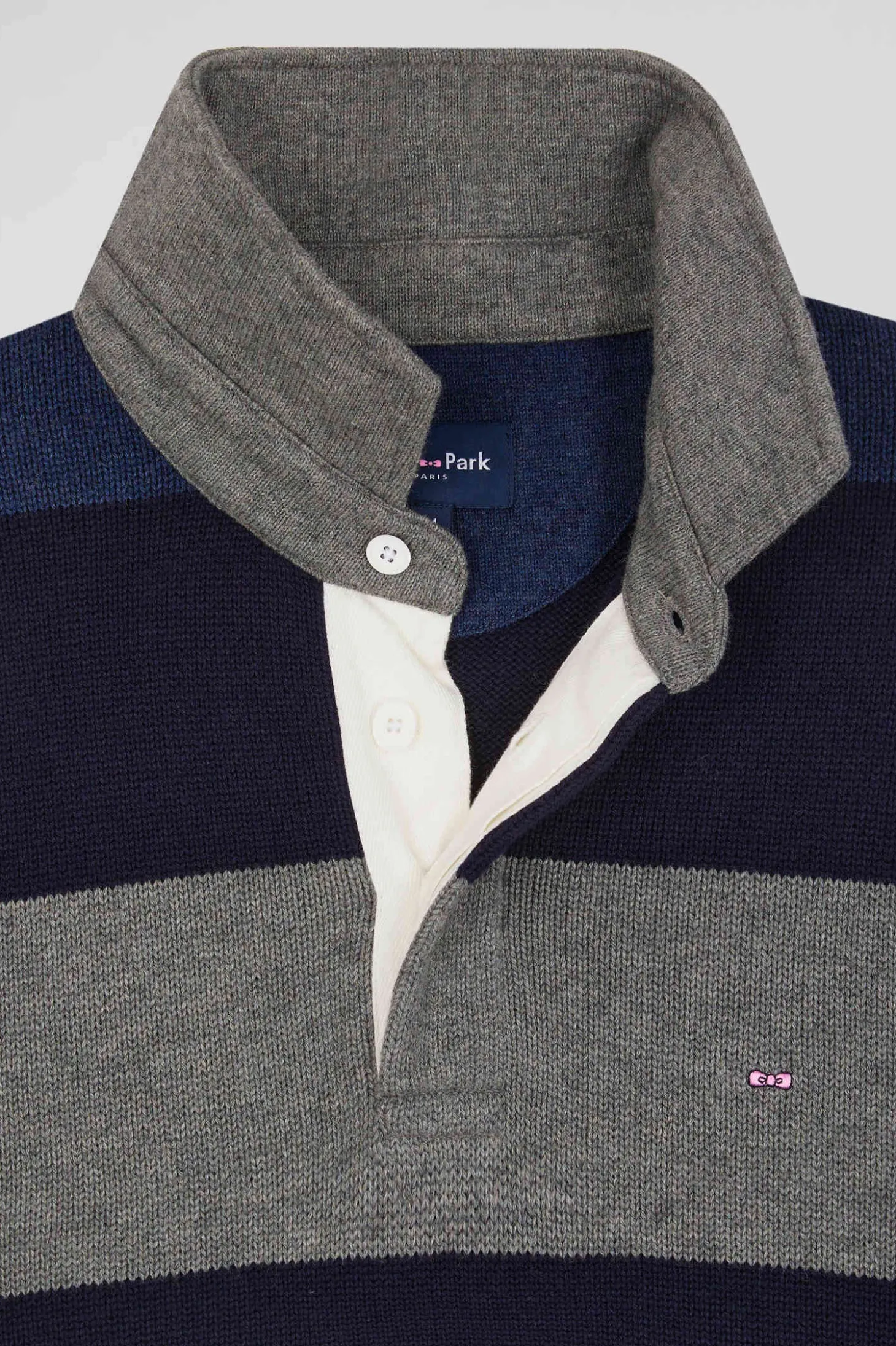 Pull col maillot rayé en laine et coton bleu marine coupe Regular