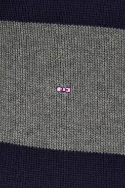Pull col maillot rayé en laine et coton bleu marine coupe Regular