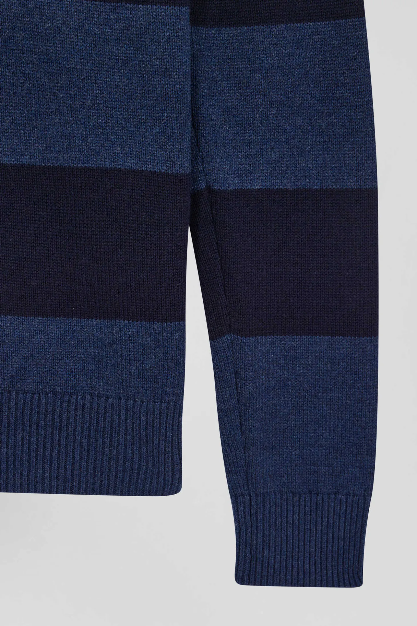 Pull col maillot rayé en laine et coton bleu marine coupe Regular