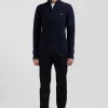 Pull col polo en coton bleu marine coupe Regular