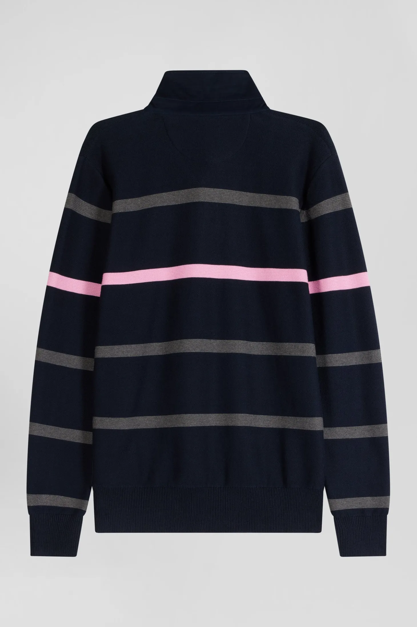 Pull col polo en coton bleu marine rayé coupe Regular
