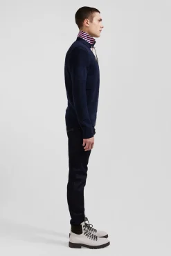 Pull col polo en coton bleu marine coupe Regular