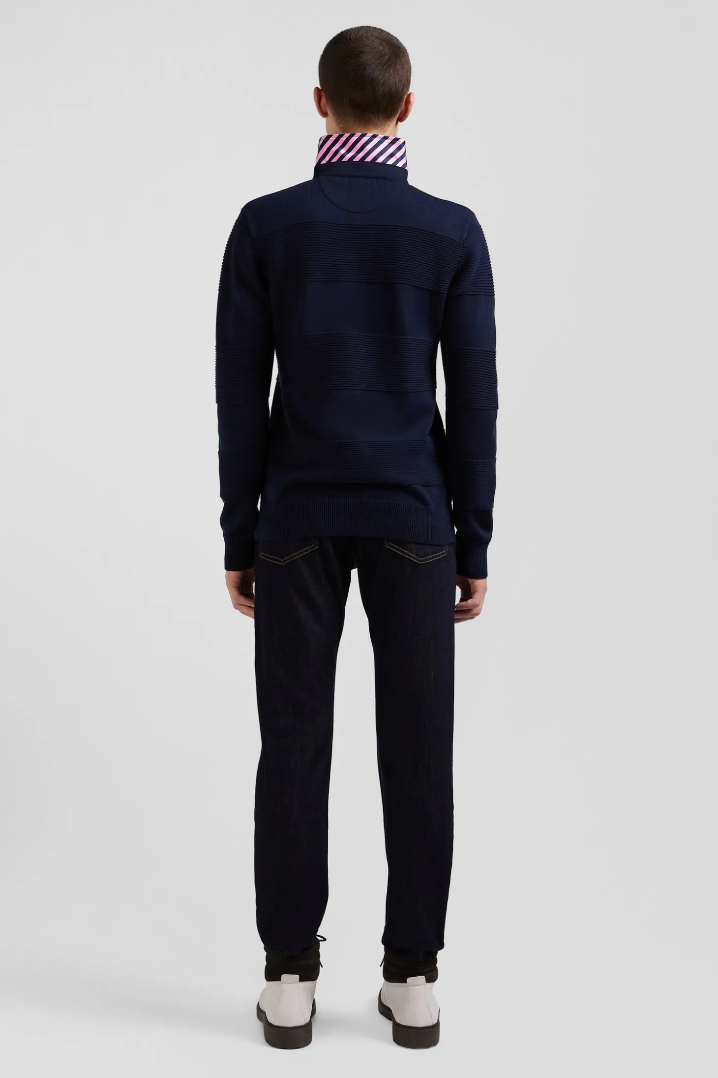 Pull col polo en coton bleu marine coupe Regular