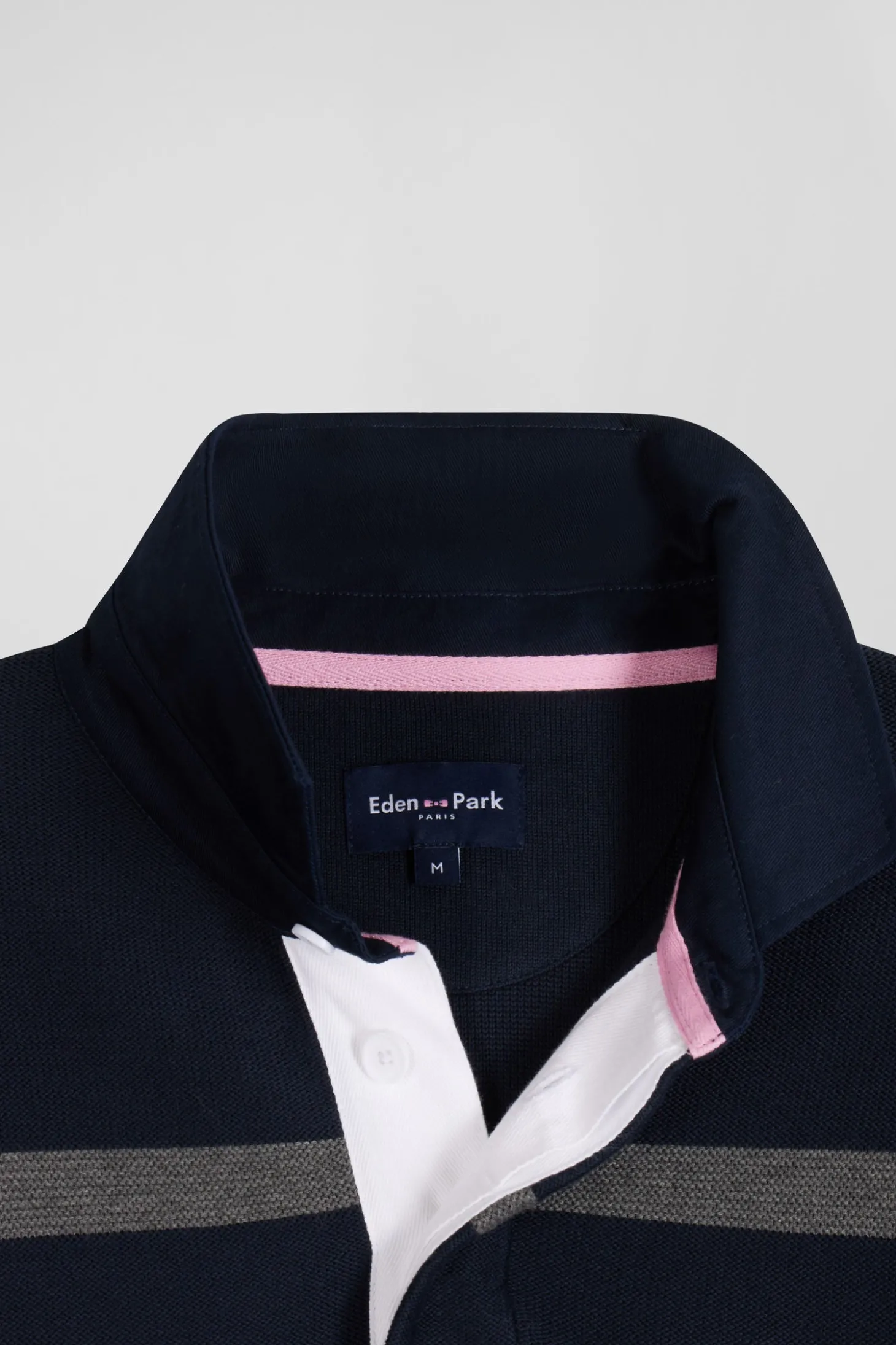 Pull col polo en coton bleu marine rayé coupe Regular
