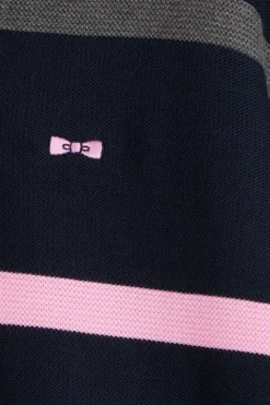 Pull col polo en coton bleu marine rayé coupe Regular