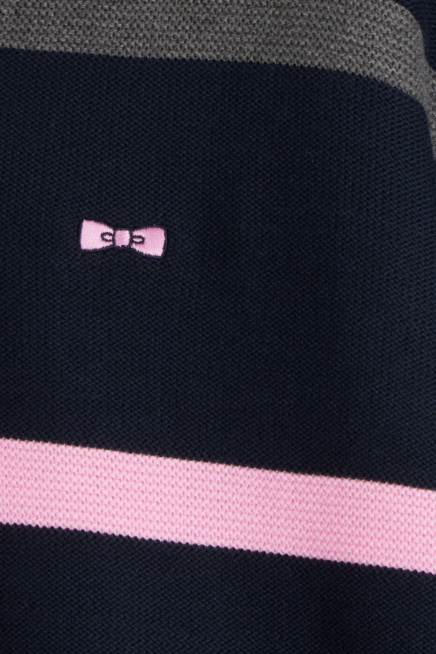 Pull col polo en coton bleu marine rayé coupe Regular