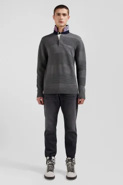 Pull col polo en coton gris anthracite coupe Regular