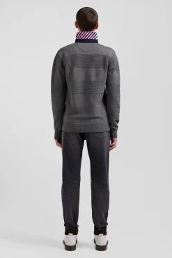 Pull col polo en coton gris anthracite coupe Regular