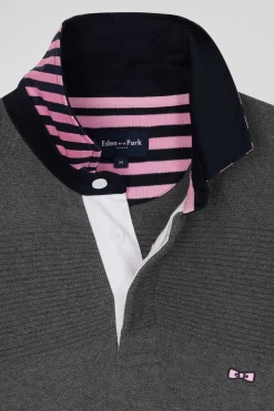Pull col polo en coton gris anthracite coupe Regular