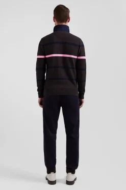 Pull col polo en coton marron rayé coupe Regular