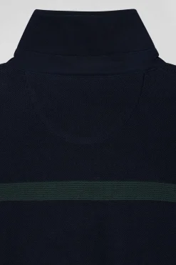 Pull col polo en coton vert rayé coupe Regular