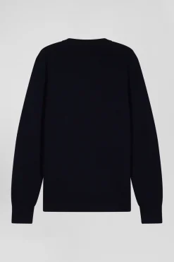 Pull col rond boutonnage épaule en laine marine coupe Regular