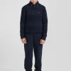 Pull col rond cerclé en coton bleu marine coupe Regular