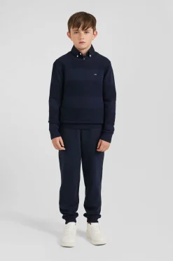 Pull col rond cerclé en coton bleu marine coupe Regular