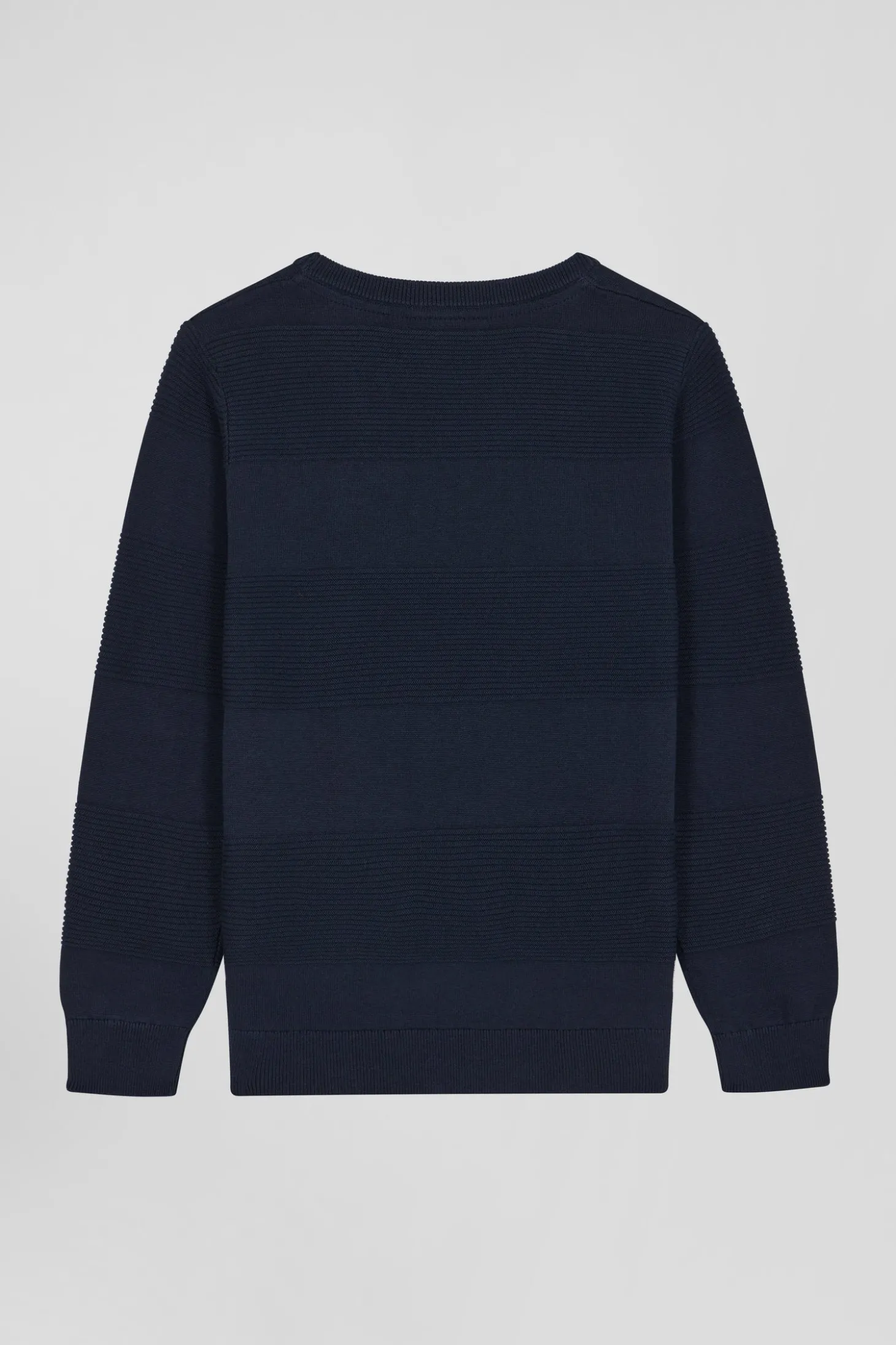 Pull col rond cerclé en coton bleu marine coupe Regular