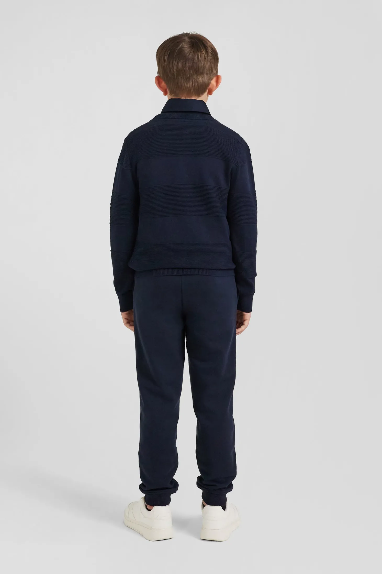 Pull col rond cerclé en coton bleu marine coupe Regular