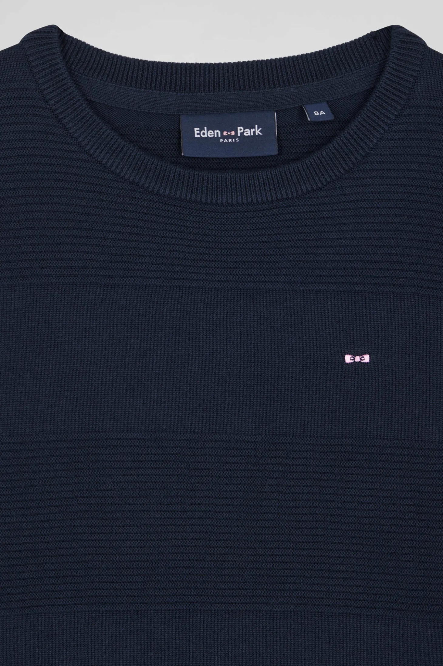 Pull col rond cerclé en coton bleu marine coupe Regular